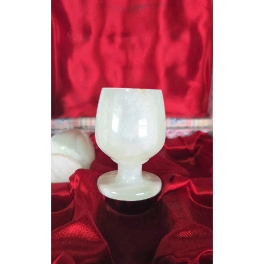 Onyx Hand Carved Egg Cups Set‎ Of 6 With Decorative Box